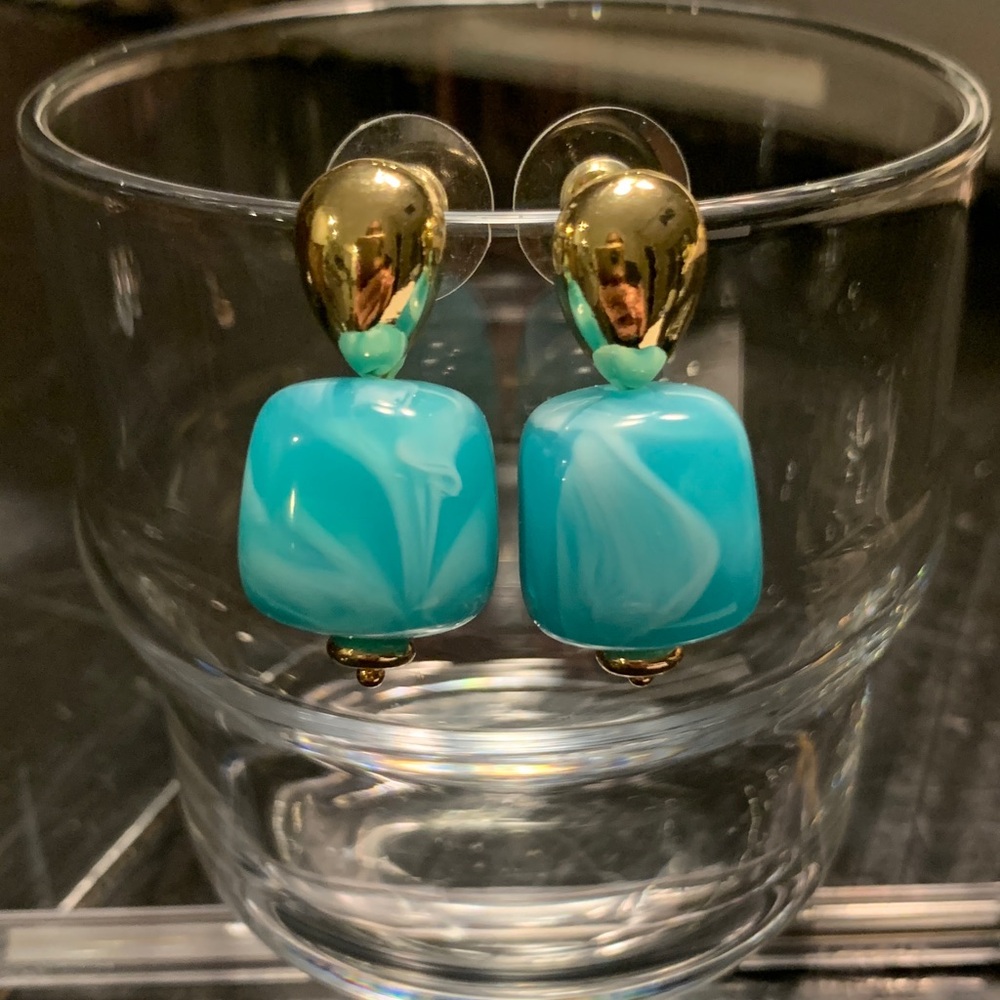 Gold and Turquoise Resin Drop Earrings - Women Jewelry